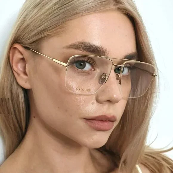 Gucci GG1415O 001 BRAND NEW Eyeglasses Gold Pilot Women